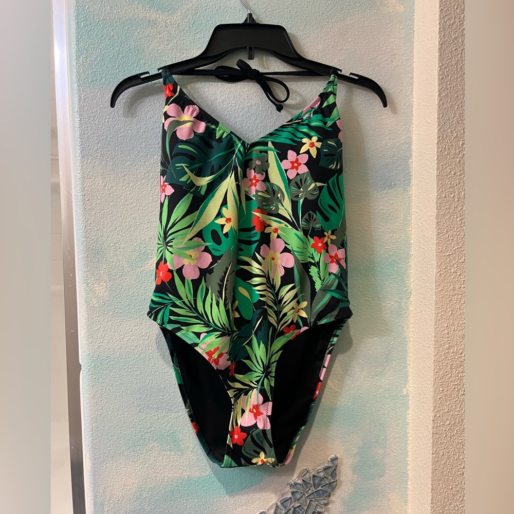 NWT PINK Greenery & Floral One Piece Bathing Suit